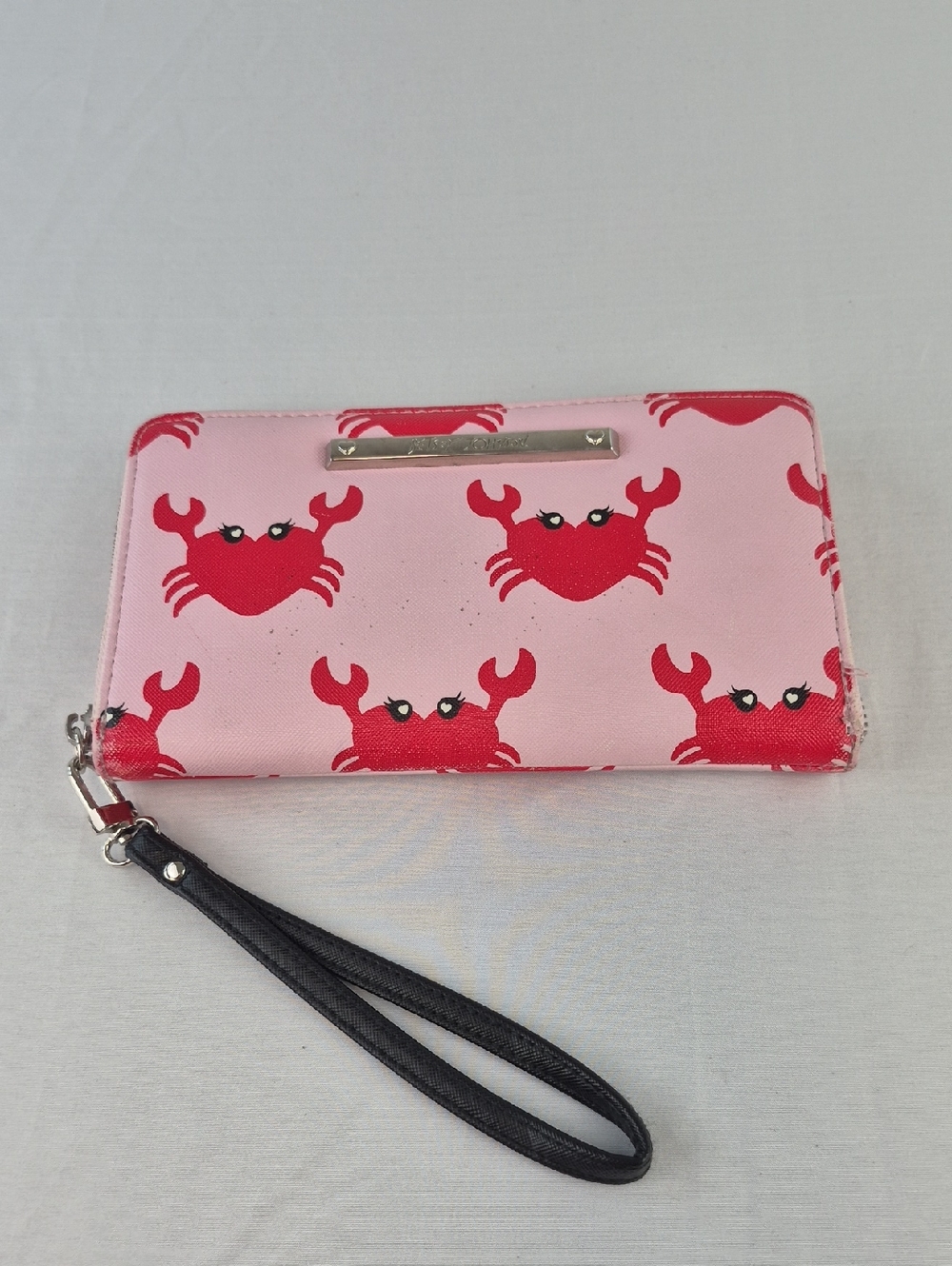 BETSY JOHNSON Pink Crab Print Wristlet Wallet